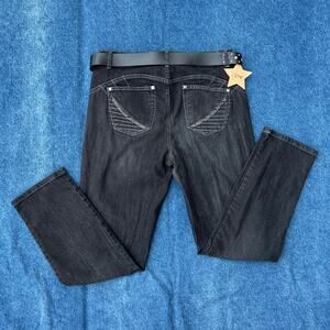 y2k Style & Co belted rhinestone slim leg skinny jeans denim